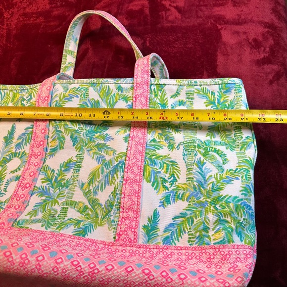 Lilly Pulitzer Canvas Tote Bag Tropical Palm Print Pink Green Beach Bag - Picture 11 of 12